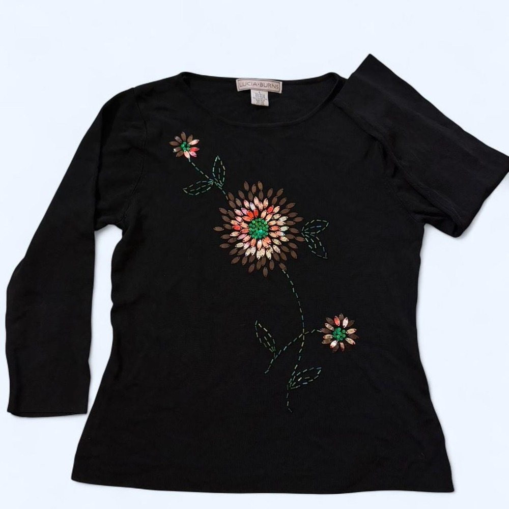 Y2K Floral Embroidered Sequin Top